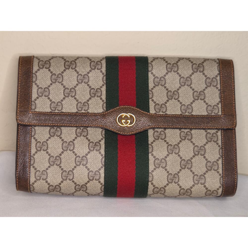 Gucci GG Supreme Web Clutch Bag Envelope Pouch Italy Ophidia Vintage Monogram